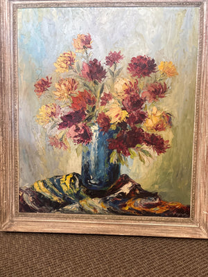 Large Signed Floral Oil on Board Painting – 63" x 49"