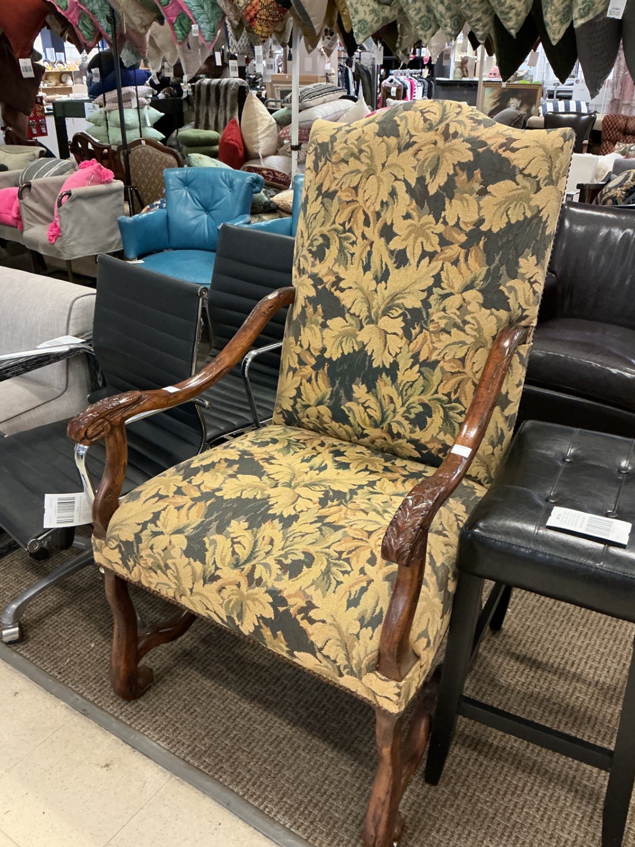 French Floral Upholstered High Back Chair
