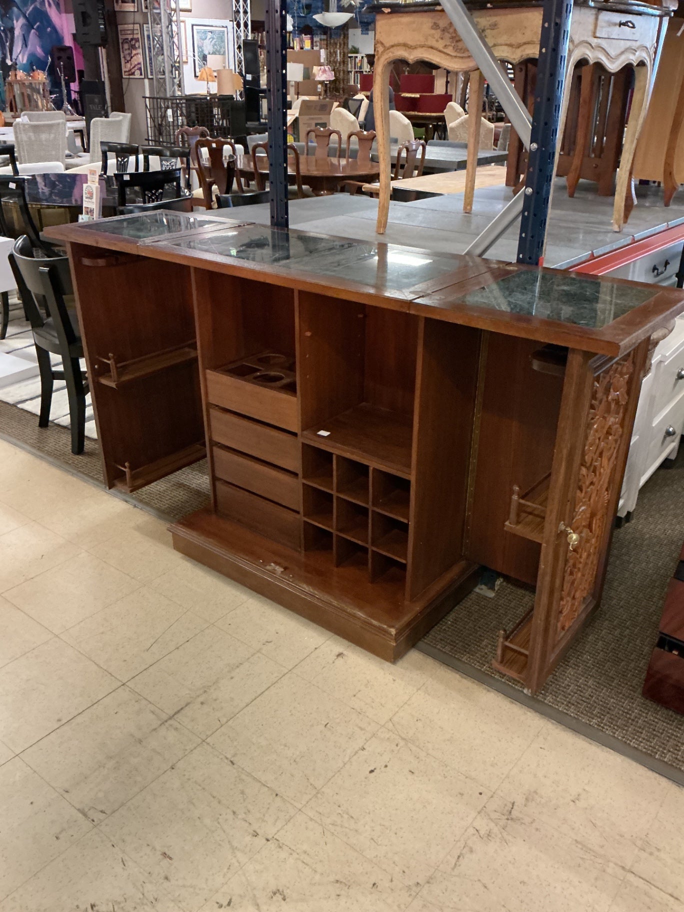 Carved Expandable Bar Cabinet 70x18x40