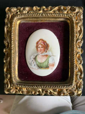 Antique Miniature Portrait of Queen Louise of Prussia on Porcelain 7 3/4 X 7