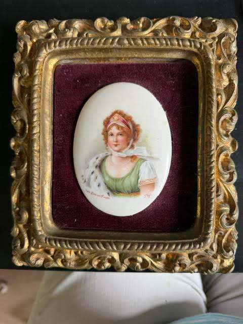 Antique Miniature Portrait of Queen Louise of Prussia on Porcelain 7 3/4 X 7