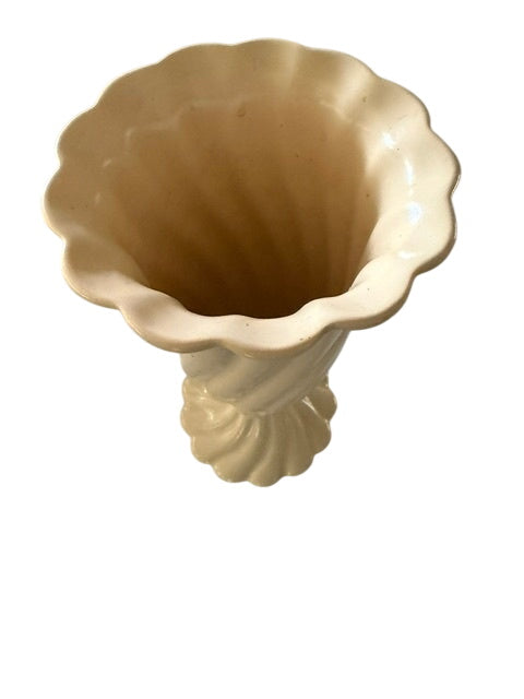Yellow Glazed scalloped vase 10" X 3.5