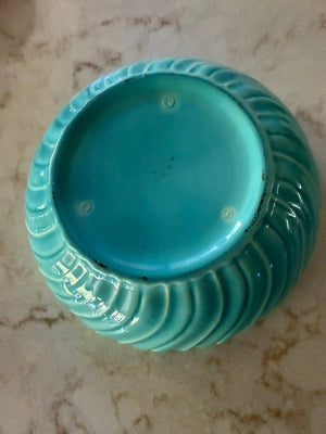 Aqua Glazed ribbed bowl 7.3/4 Round 2.5' High