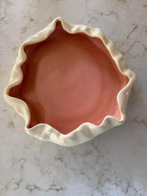 Fluted Pink and Cream colored bowl