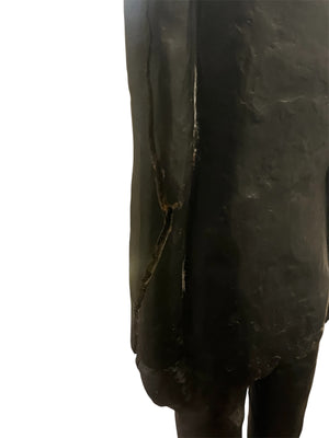 Giacometti Style Black Patinated Solid Cast Metal Elongated Standing Man Sculpture 47" Tall (Crack)