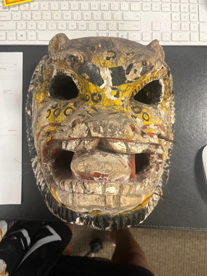 Vintage Hand Carved Wood Leopard Tribal Mask