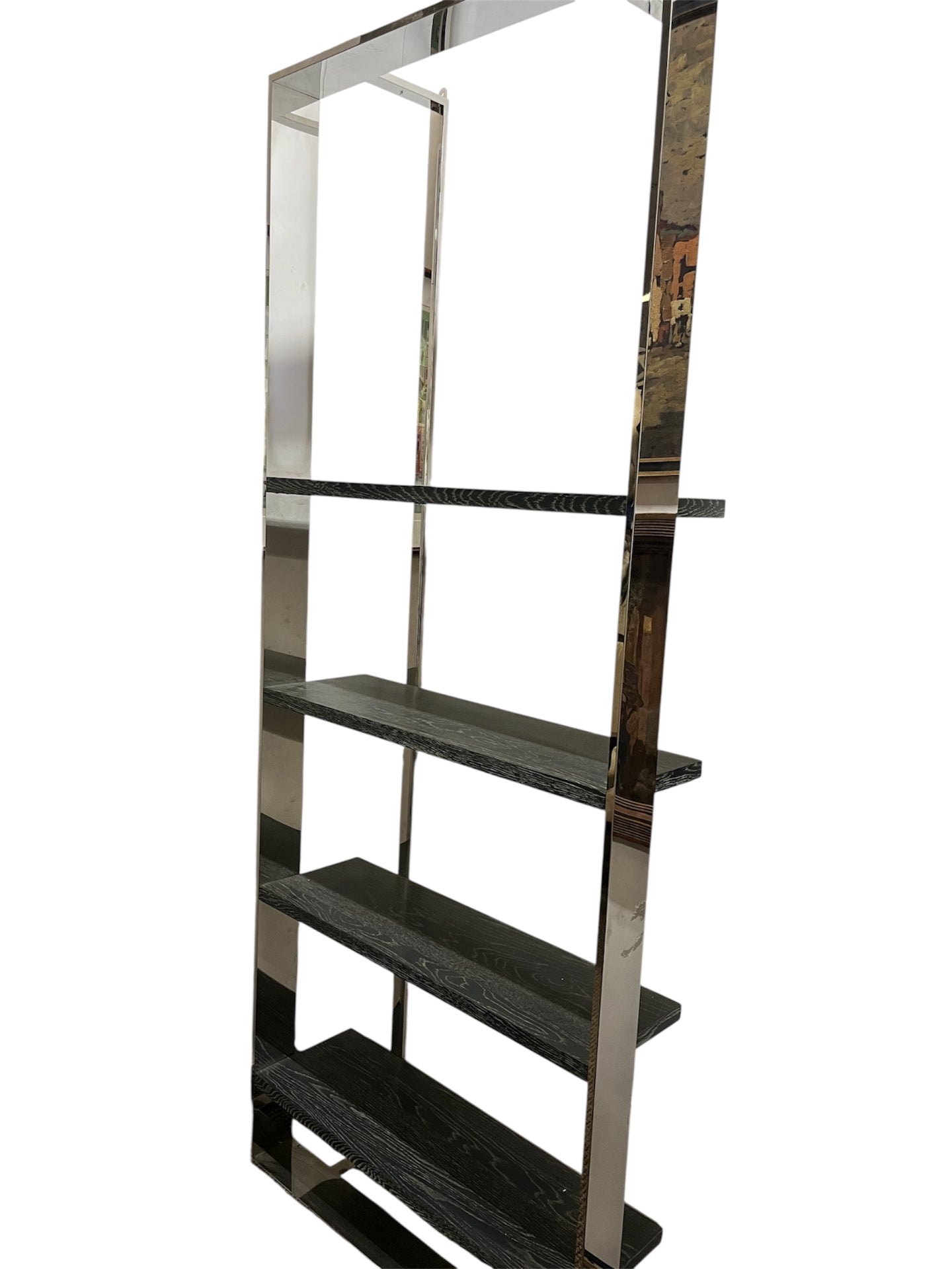 Chrome & Black/Gray Wood 4 Tier Shelving Unit