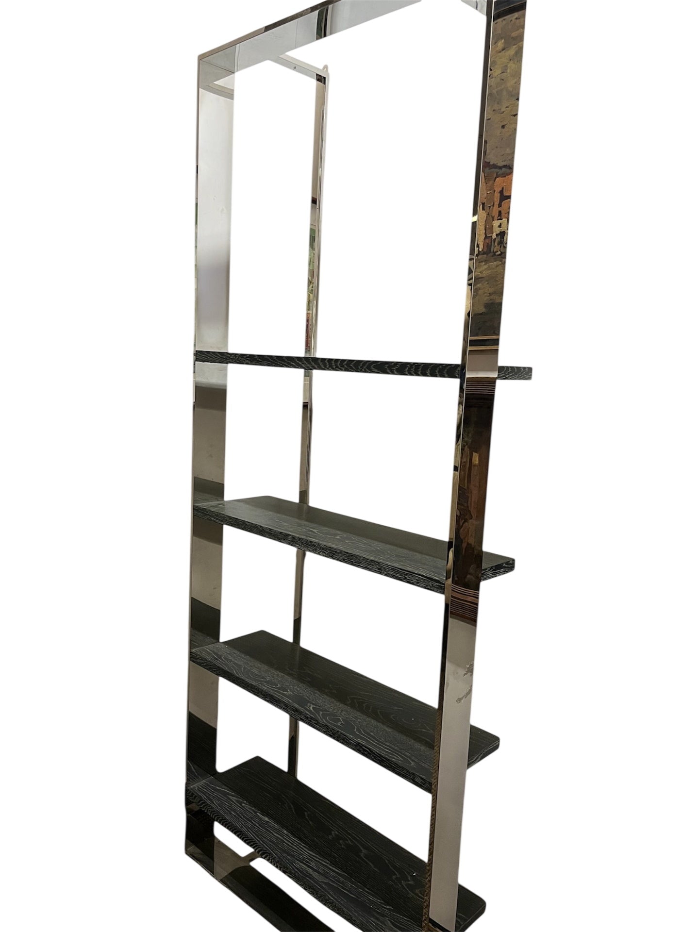 Chrome & Black/Gray Wood 4 Tier Shelving Unit