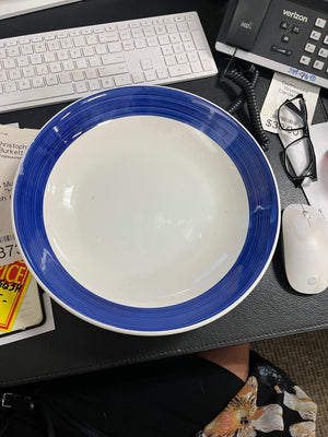 La Primula Italy White Serving Bowl With Cobalt Blue Stripe 12" (Small Chip)