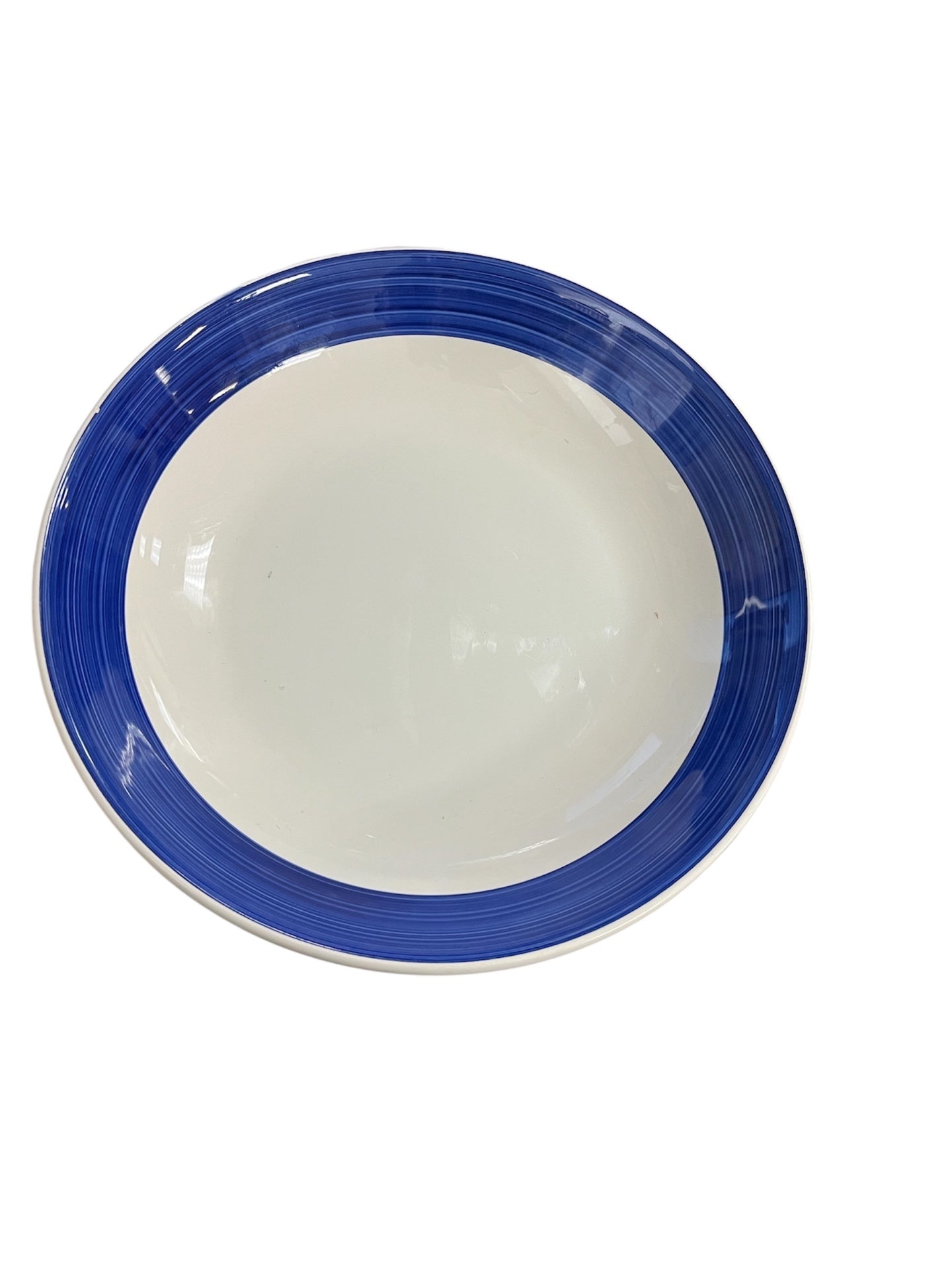 La Primula Italy White Serving Bowl With Cobalt Blue Stripe 12" (Small Chip)