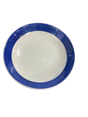 La Primula Italy White Serving Bowl With Cobalt Blue Stripe 12" (Small Chip)