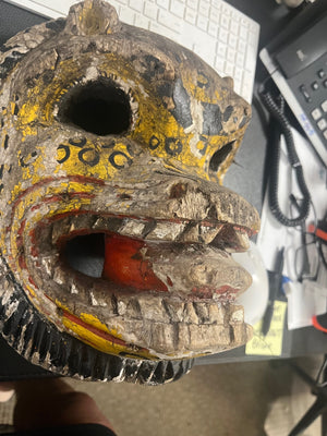 Vintage Hand Carved Wood Leopard Tribal Mask
