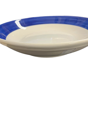 La Primula Italy White Serving Bowl With Cobalt Blue Stripe 12" (Small Chip)