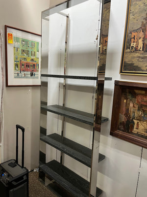 Chrome & Black/Gray Wood 4 Tier Shelving Unit