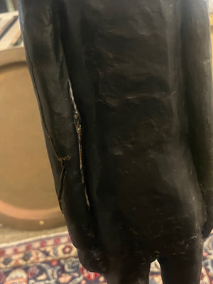 Giacometti Style Black Patinated Solid Cast Metal Elongated Standing Man Sculpture 47" Tall (Crack)