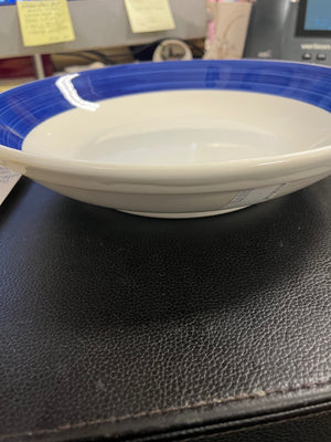 La Primula Italy White Serving Bowl With Cobalt Blue Stripe 12" (Small Chip)
