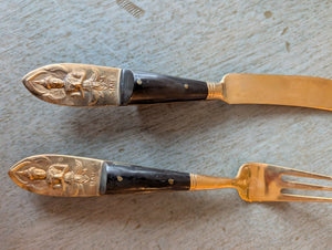 Vintage Siam Brass & Black Handle Silverware & Serverware from Thailand