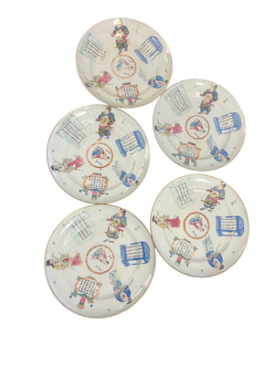 LU ZHONGLIAN Late Qing Dynasty Chinese Famille Rose Porcelain Wu Shuang Pu "Table of Peerless Heroes" 7 1/2 Salad Plate Set of 5 Fair Condition