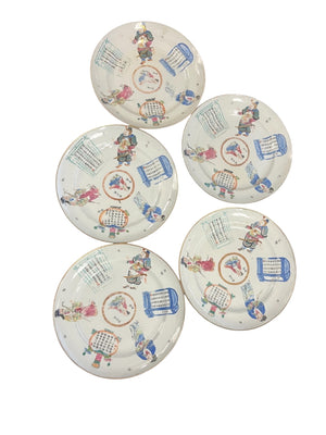 LU ZHONGLIAN Late Qing Dynasty Chinese Famille Rose Porcelain Wu Shuang Pu "Table of Peerless Heroes" 7 1/2 Salad Plate Set of 5 Fair Condition