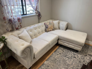 Cream Velvet Sectional Sofa (93x65”)