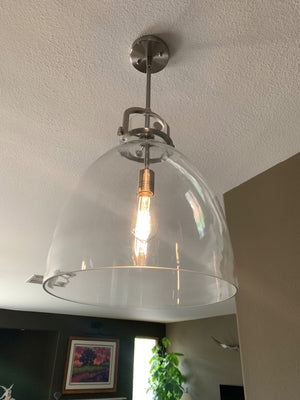 Newton Bell 14" Stem Hung Satin Nickel Pendant w/ Clear Shade