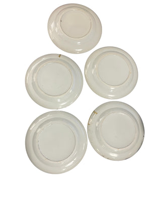 LU ZHONGLIAN Late Qing Dynasty Chinese Famille Rose Porcelain Wu Shuang Pu "Table of Peerless Heroes" 7 1/2 Salad Plate Set of 5 Fair Condition
