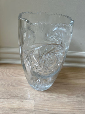 Vintage Hand-Cut Lead Crystal Pinwheel Vase 12in x 7in