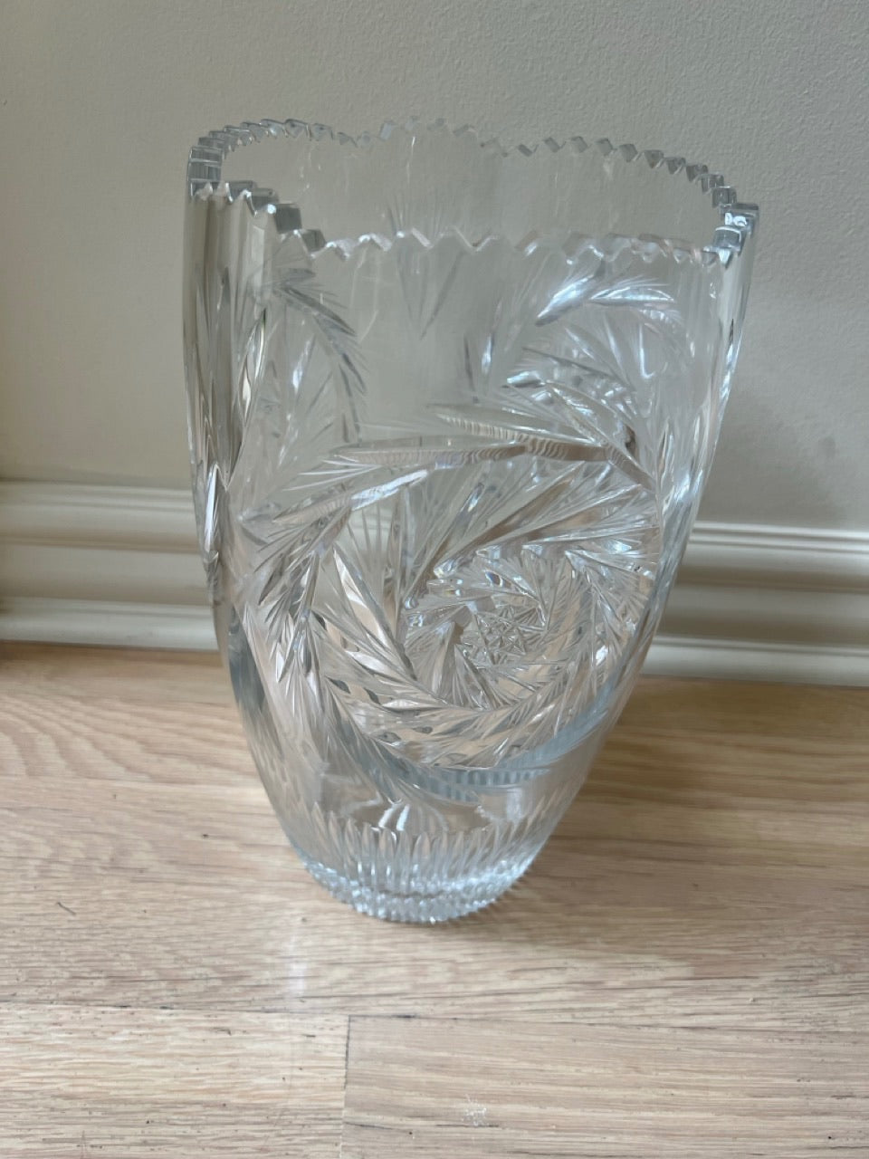 Vintage Hand-Cut Lead Crystal Pinwheel Vase 12in x 7in