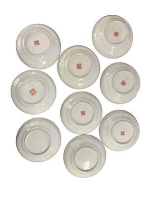 Vintage Chinese Famille Rose Porcelain Wu Shuang Pu Style "Table of Peerless Heroes" 5.75" Low Bowls Lot of 9 (Chips & Cracks)