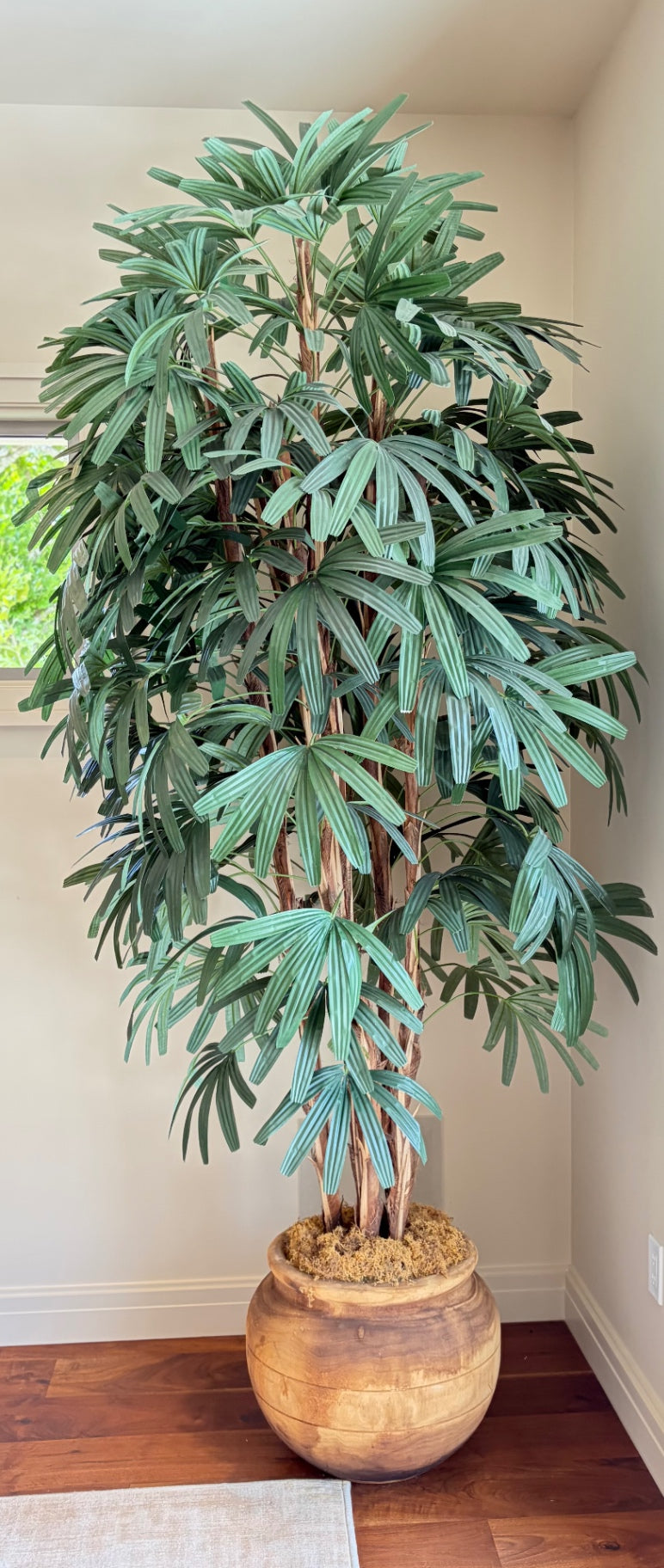 Faux Palm Tree in custom wooden planter 8'.5" H x 16"