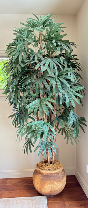 Faux Palm Tree in custom wooden planter 8'.5" H x 16"