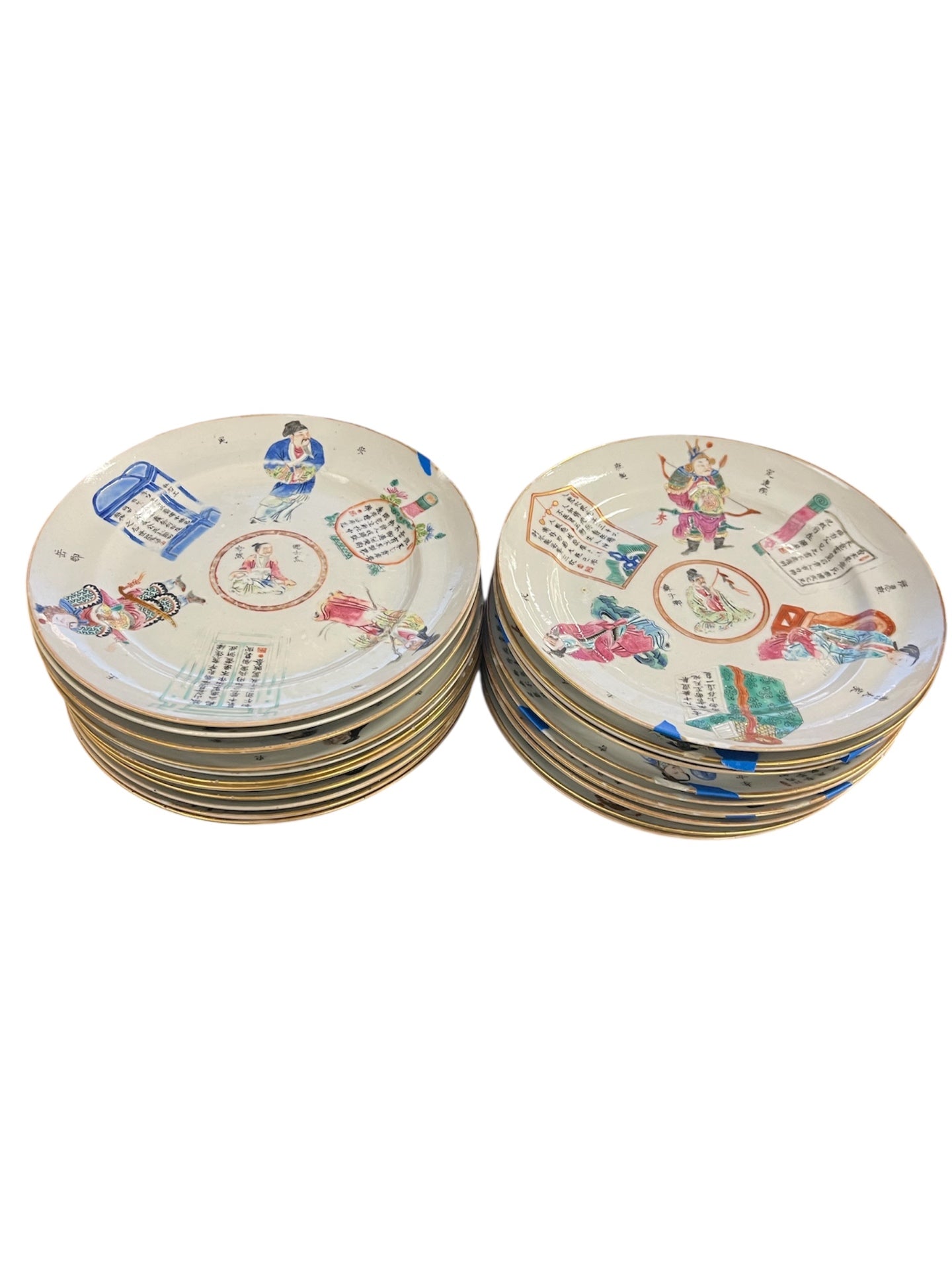 Assorted Late Qing Dynasty Chinese Famille Rose Porcelain Wu Shuang Pu "Table of Peerless Heroes" 7.75 Salad Plates (Rim Chips & Or Cracks) $5 Each
