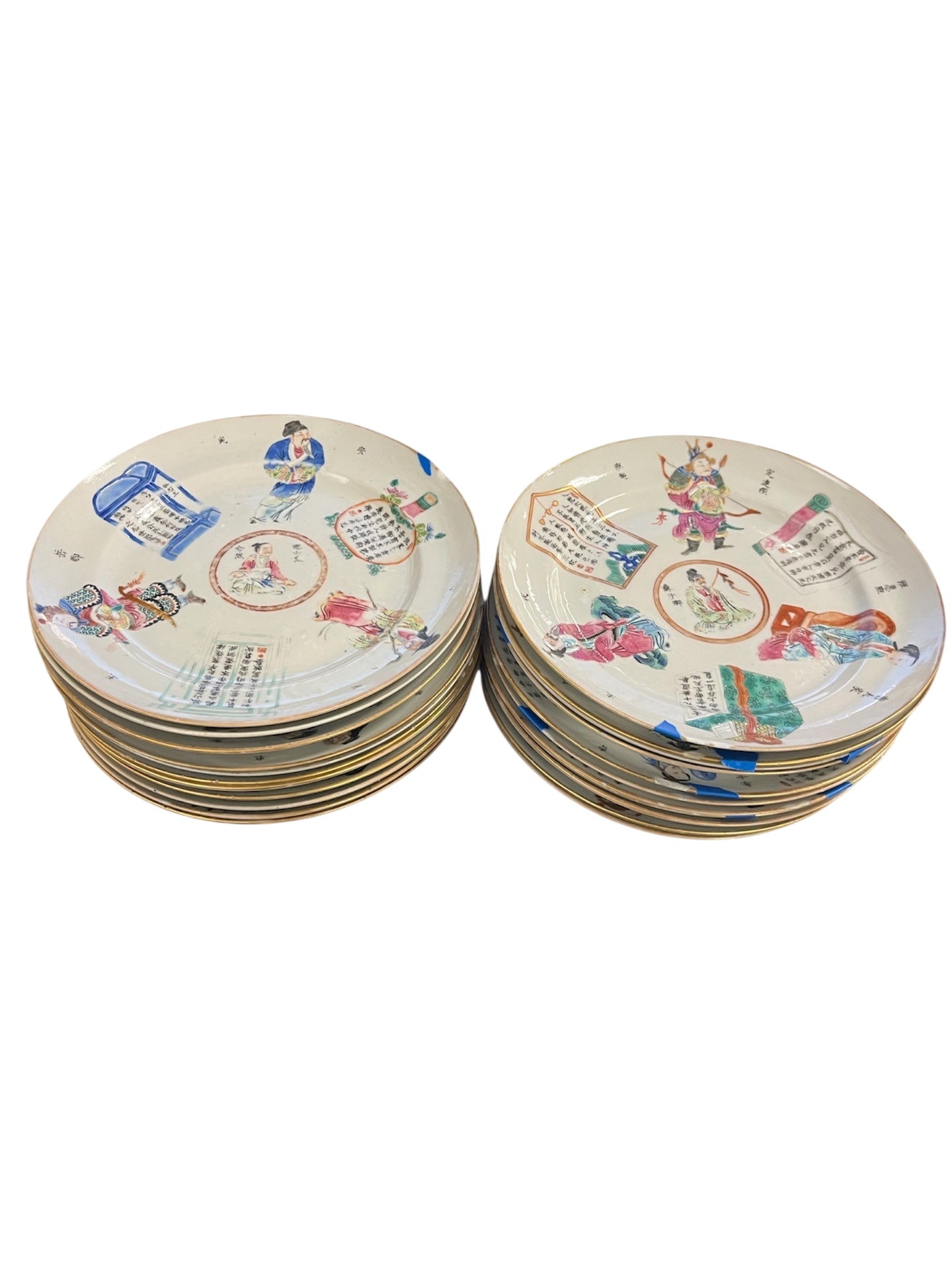 Assorted Late Qing Dynasty Chinese Famille Rose Porcelain Wu Shuang Pu "Table of Peerless Heroes" 7.75 Salad Plates (Rim Chips & Or Cracks) $5 Each