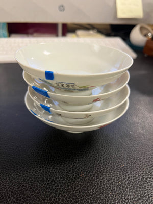 Vintage Chinese Famille Rose Porcelain Wu Shuang Pu Style "Table of Peerless Heroes" 4" Rice Bowls Set of 4 (Rim Chips)