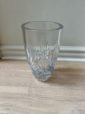 Rogaska lead crystal vase featuring intricate cut glass designs. 10in x 6in