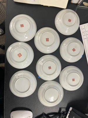 Vintage Chinese Famille Rose Porcelain Wu Shuang Pu Style "Table of Peerless Heroes" 5.75" Low Bowls Lot of 9 (Chips & Cracks)