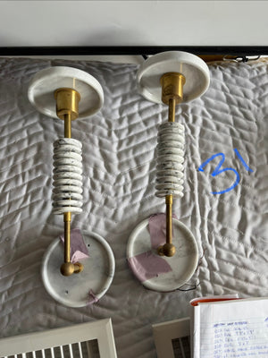 Asteria Marble Wall Sconce Vanity Light (Set of 2) – White Marble & Brass 17 x 8 x 7