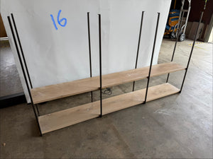 Industrial-Style Hanging Ceiling Shelf Unit with Black Iron Frame and Natural Wood Planks (24 x 74 x 10 in)