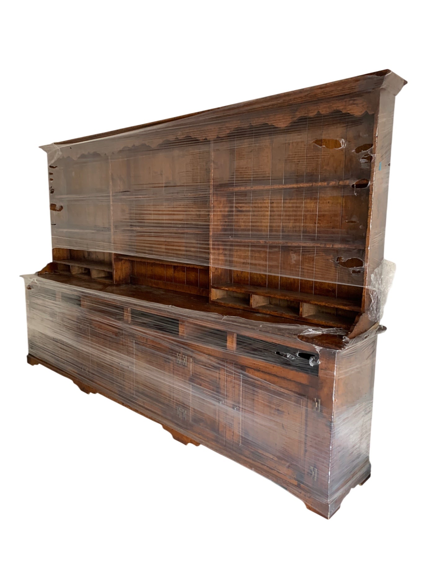 English Jacobean Revival Oak Dresser & Plate Rack Circa 1925-1940 Solid Qtr Sawn White Oak 132"x83"x50.5"