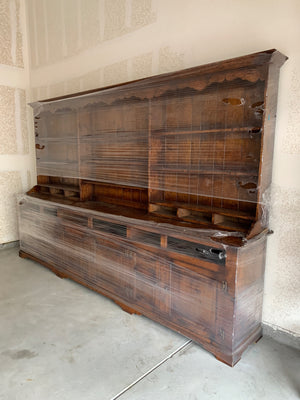 English Jacobean Revival Oak Dresser & Plate Rack Circa 1925-1940 Solid Qtr Sawn White Oak 132"x83"x50.5"