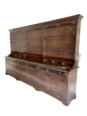 English Jacobean Revival Oak Dresser & Plate Rack Circa 1925-1940 Solid Qtr Sawn White Oak 132"x83"x50.5"