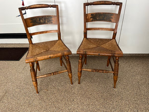 Vintage L. Hitchcock Stenciled Harvest Rush Seat Chairs (pair)