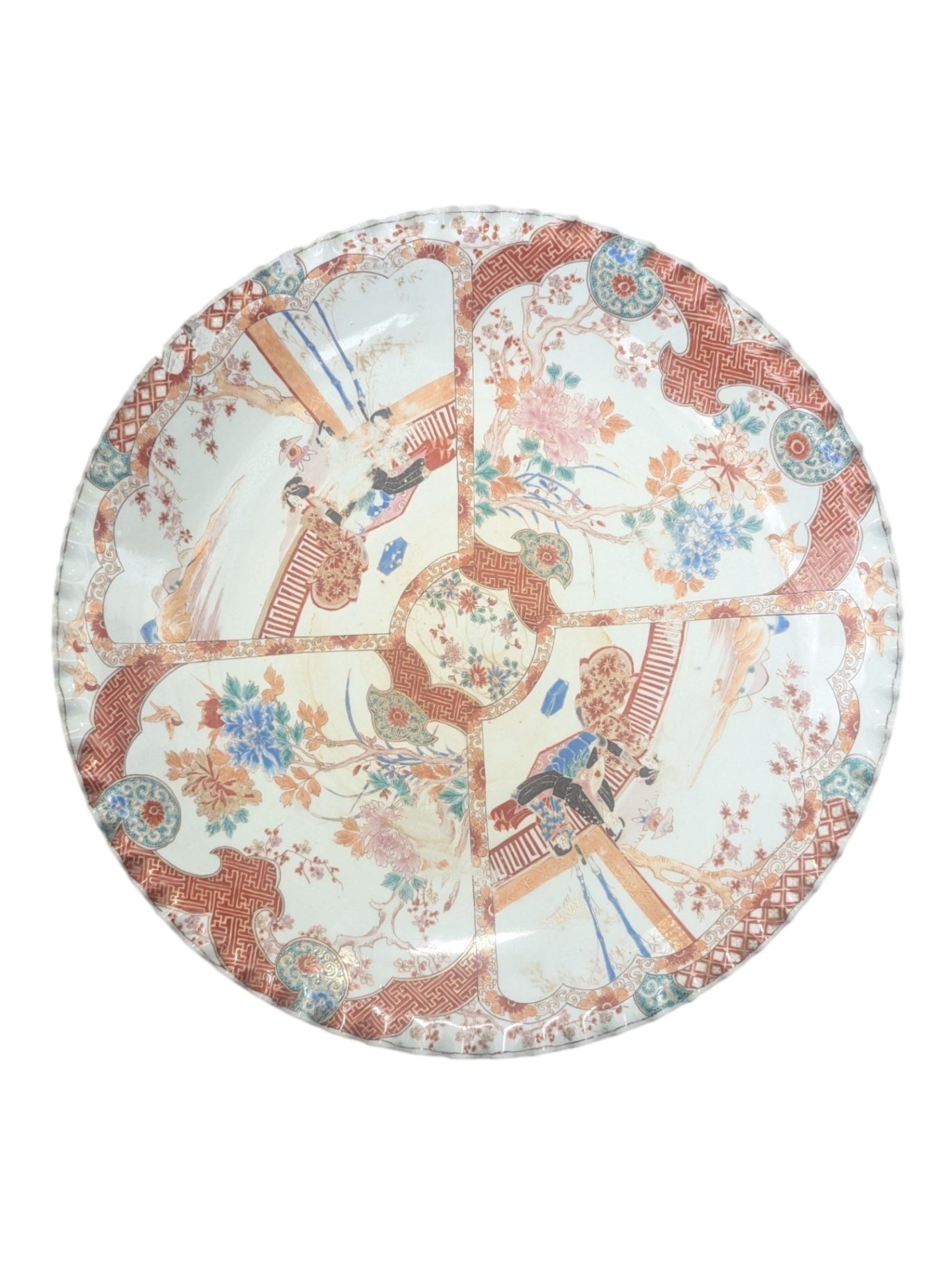 Meiji Period Hinchazon Shinpo Japanese 19th Century Serving Dish Cracked Rim 18" Diameter