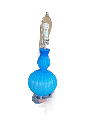 Turquoise Blue Ribbed Murano Glass Gourd Shaped Lamp With Shade