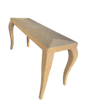 Late 20th-C. Large Organic Modern Seagrass Wrapped Serpentine Console Table