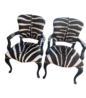 Ralph Lauren Conservatory Garden Zebra Hide French Bergere Arm Chairs (PAIR)