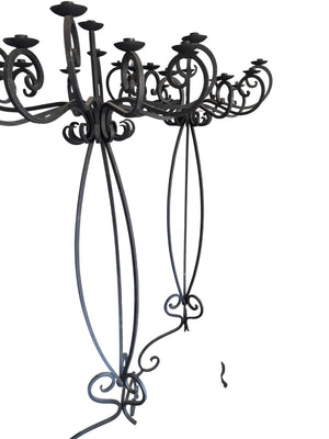 Pair of Black Wrought Iron Floor Candelabras – 72" Tall