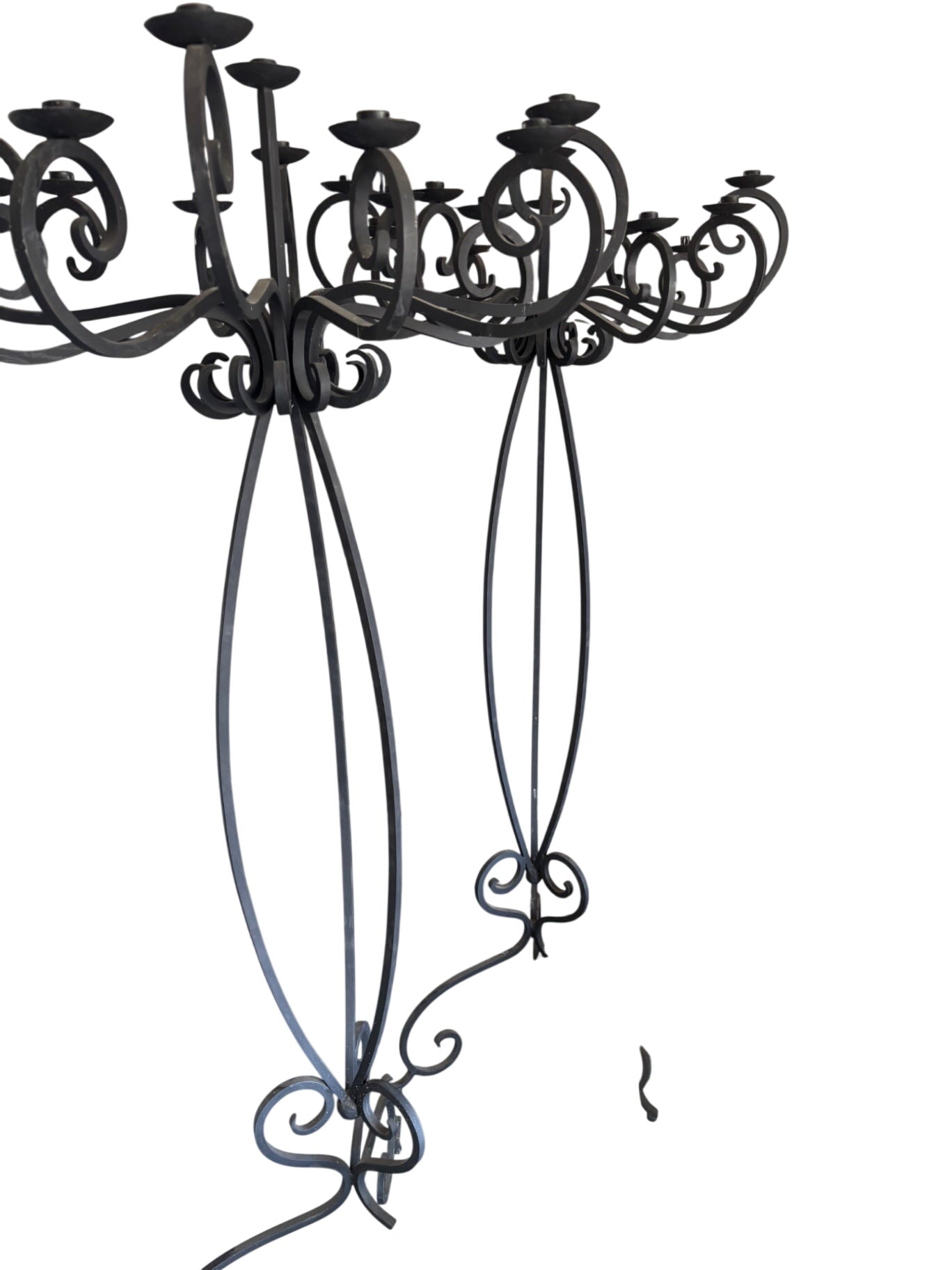 Pair of Black Wrought Iron Floor Candelabras – 72" Tall