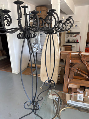 Pair of Black Wrought Iron Floor Candelabras – 72" Tall