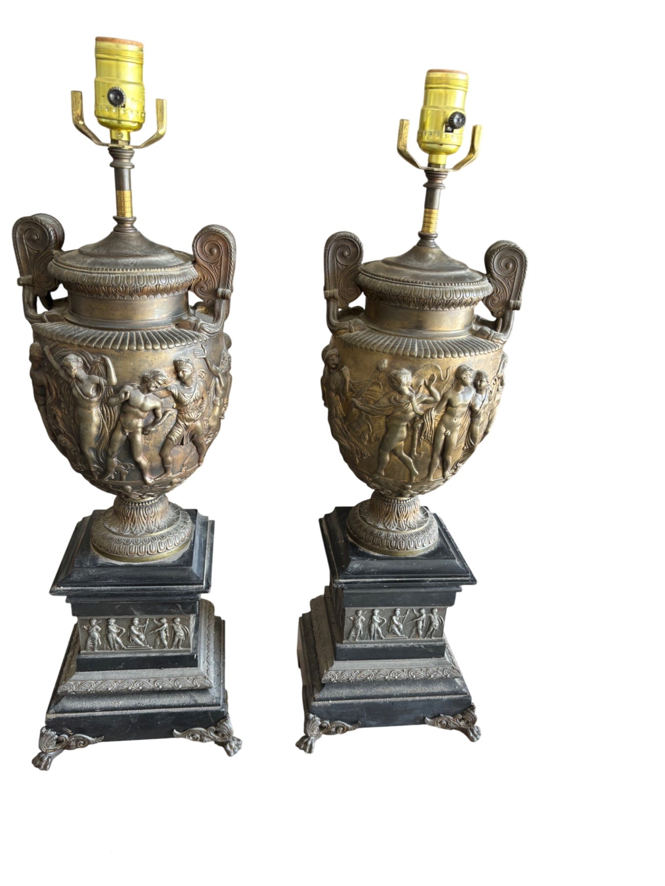 Neoclassical Figural Brass Urn Table Lamps (pair)